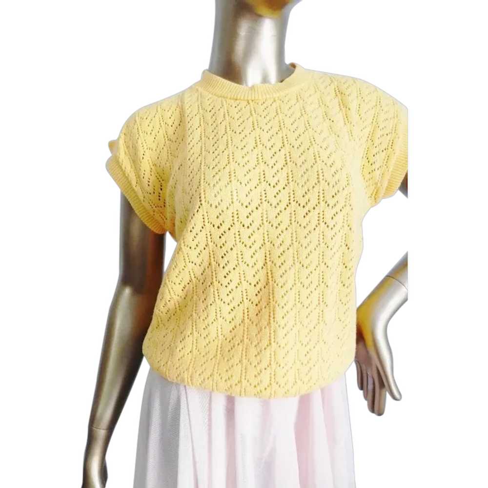 Vintage yellow knit top \ chevron knit \ cotton s… - image 1