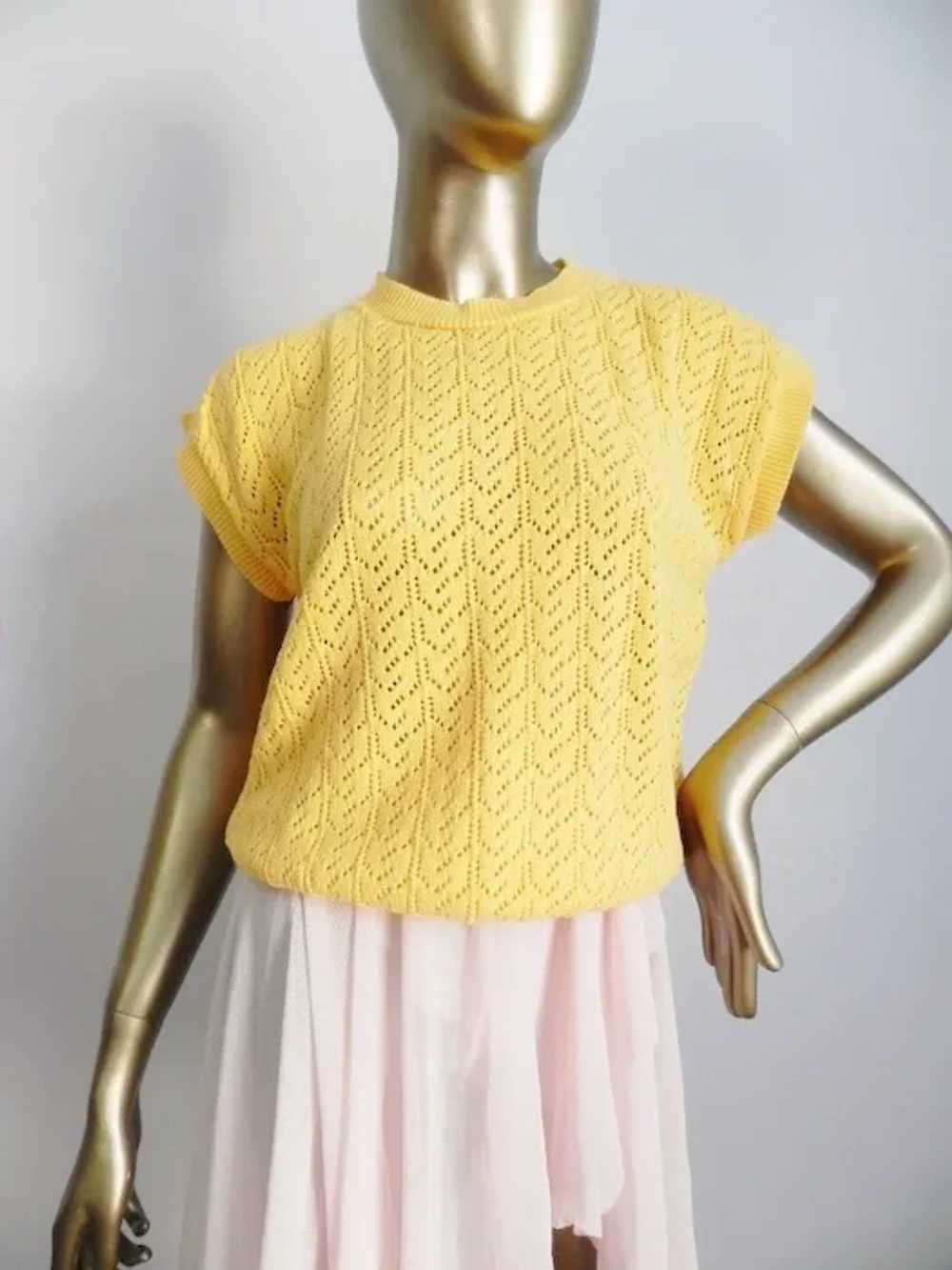 Vintage yellow knit top \ chevron knit \ cotton s… - image 2