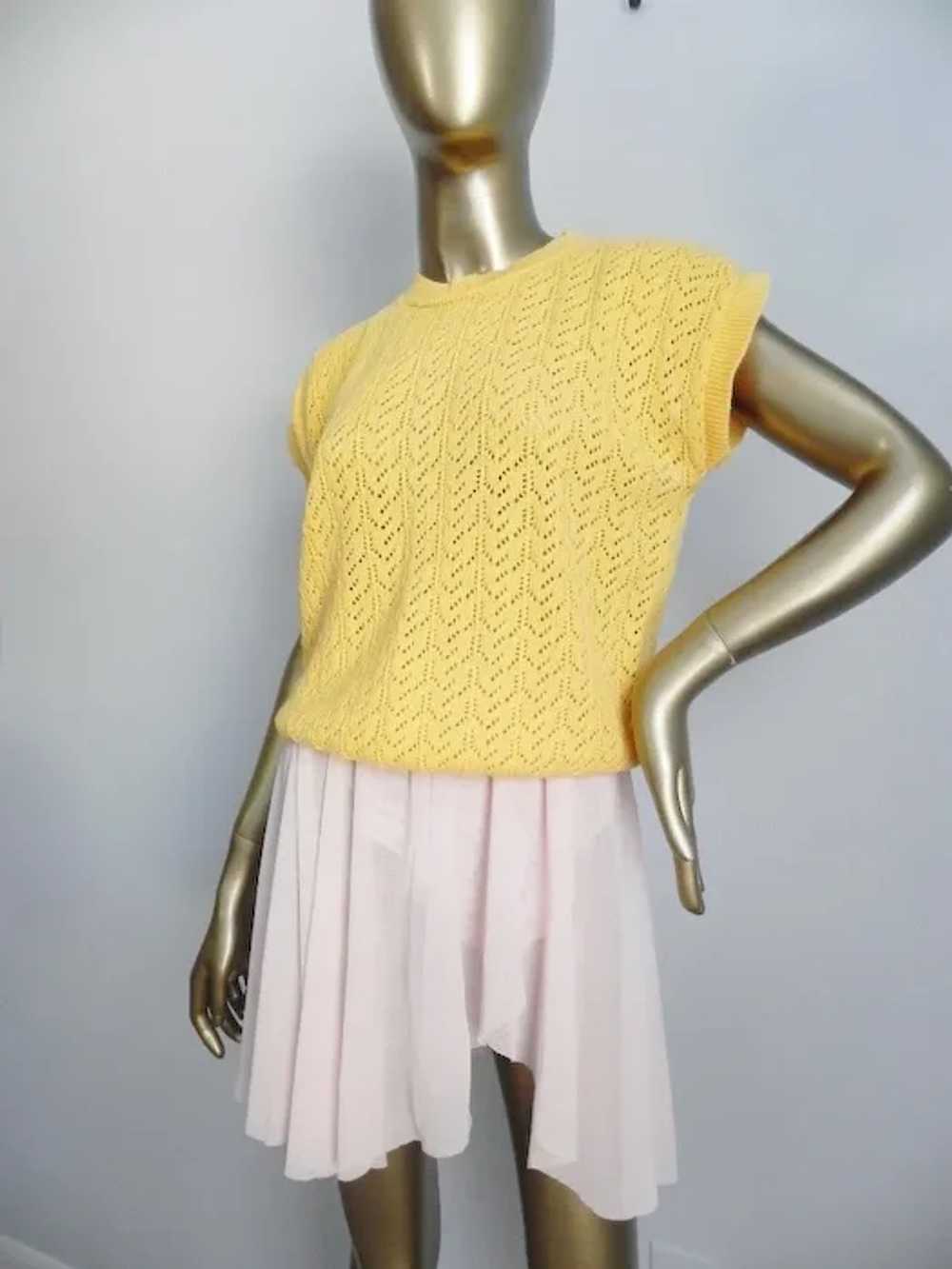 Vintage yellow knit top \ chevron knit \ cotton s… - image 3