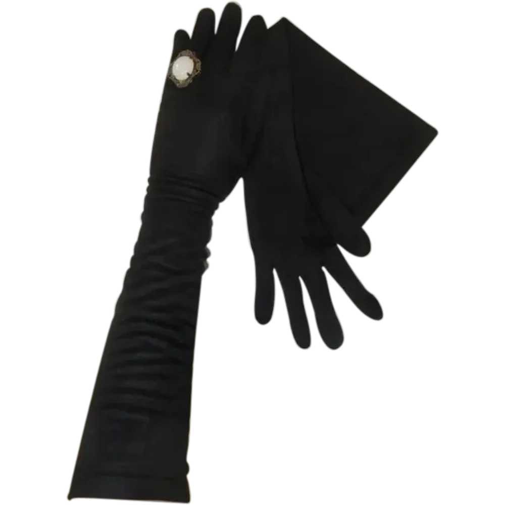 Vintage Black Gloves, Elbow Length Evening Gloves… - image 1