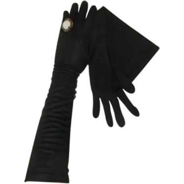 Vintage Black Gloves, Elbow Length Evening Gloves,