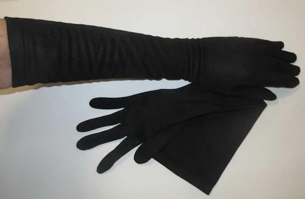 Vintage Black Gloves, Elbow Length Evening Gloves… - image 2