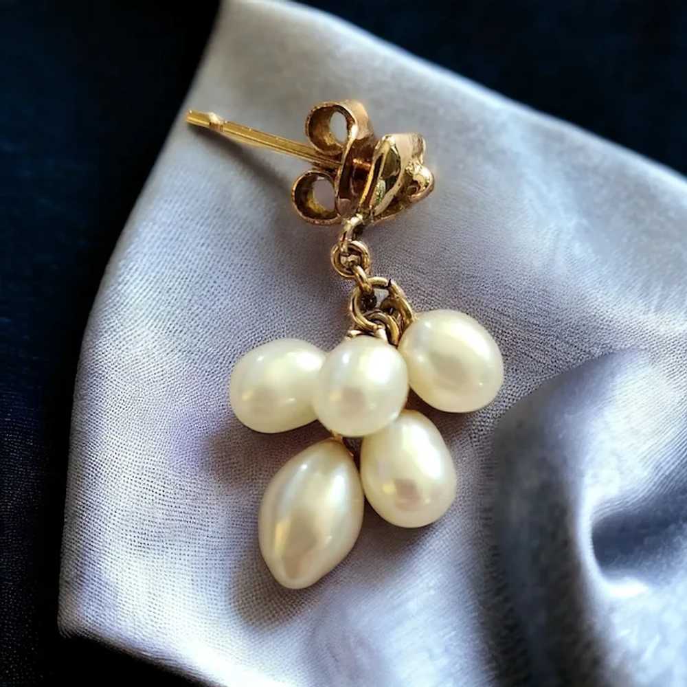 Vintage Faux Pearl Cluster Earrings - image 2