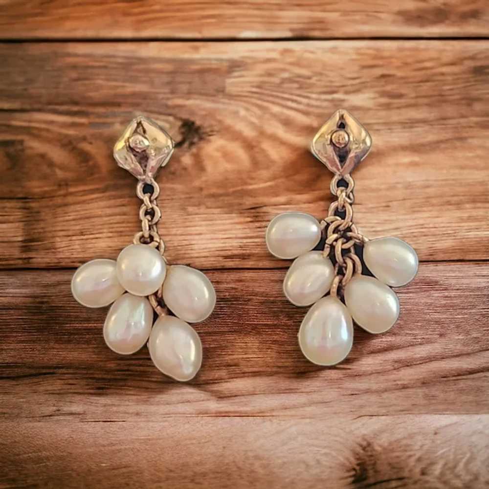 Vintage Faux Pearl Cluster Earrings - image 4