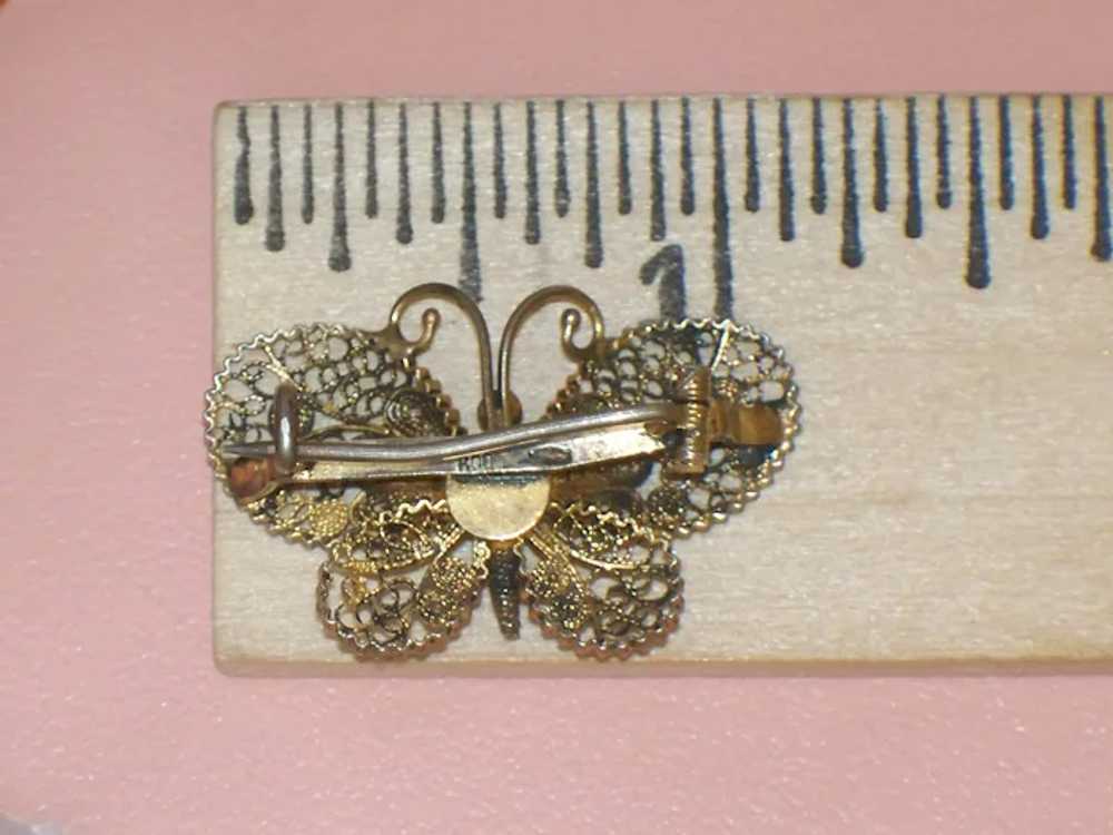 Vintage Gilt 800 Silver Cannetille Butterfly Broo… - image 2