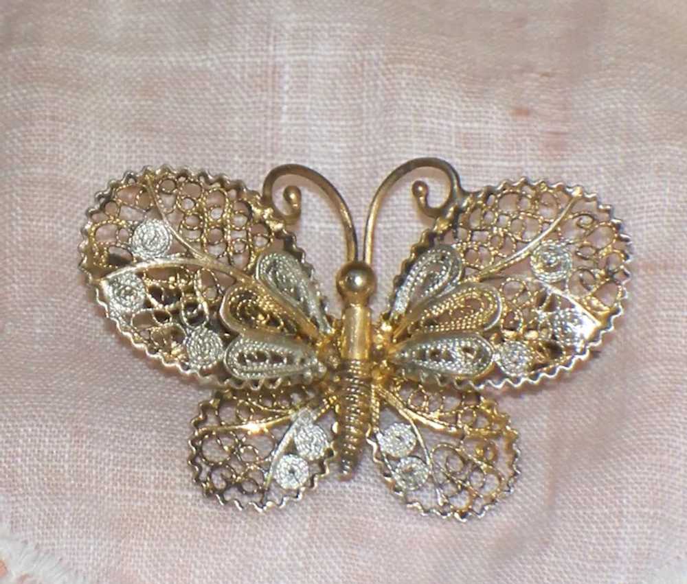Vintage Gilt 800 Silver Cannetille Butterfly Broo… - image 3