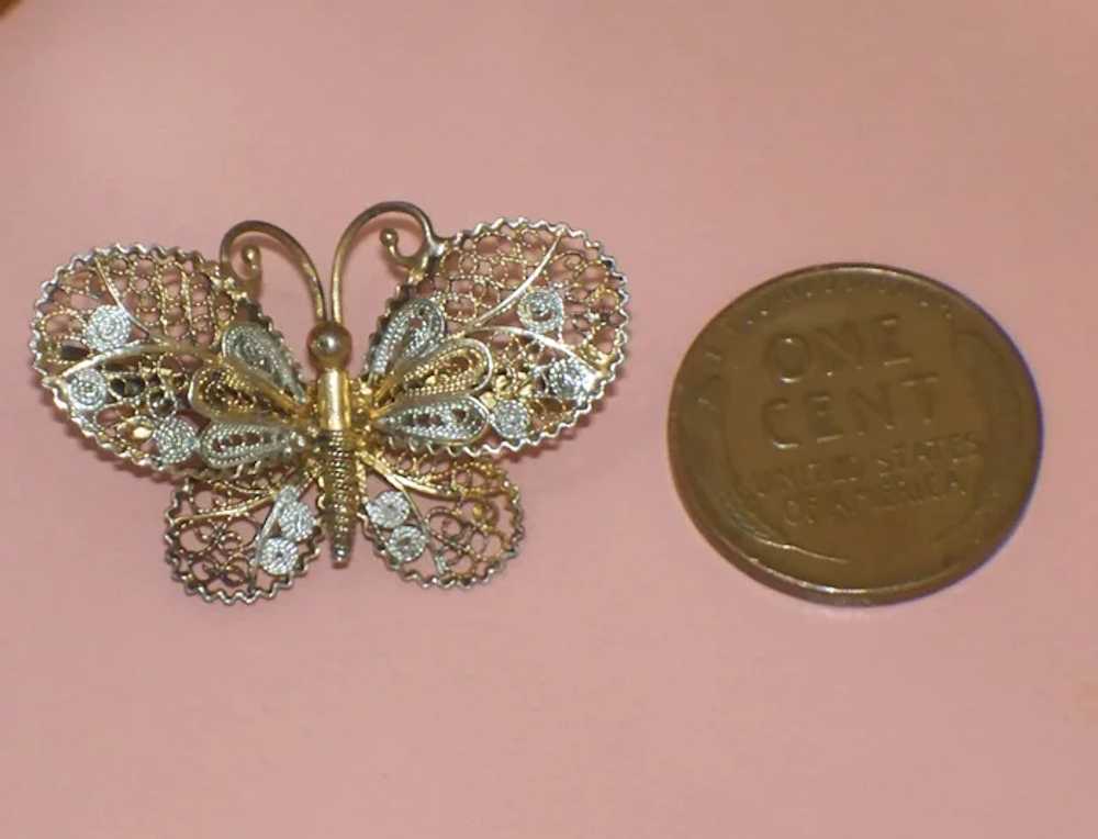 Vintage Gilt 800 Silver Cannetille Butterfly Broo… - image 4