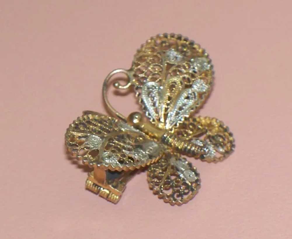 Vintage Gilt 800 Silver Cannetille Butterfly Broo… - image 6