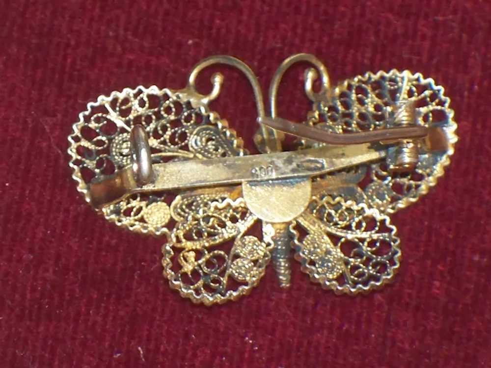 Vintage Gilt 800 Silver Cannetille Butterfly Broo… - image 7