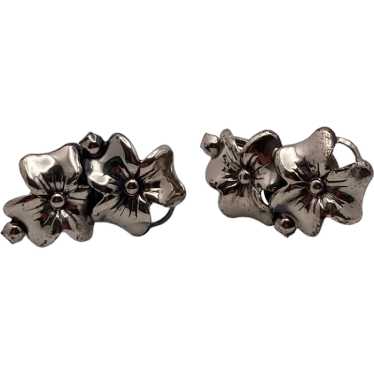 Beau Sterling Silver Floral Screw Back Earrings