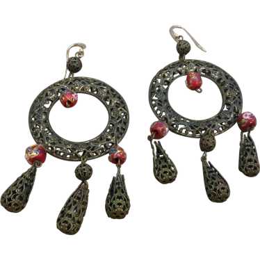 1960's Large Dangle Brass Hippie Earrings - image 1