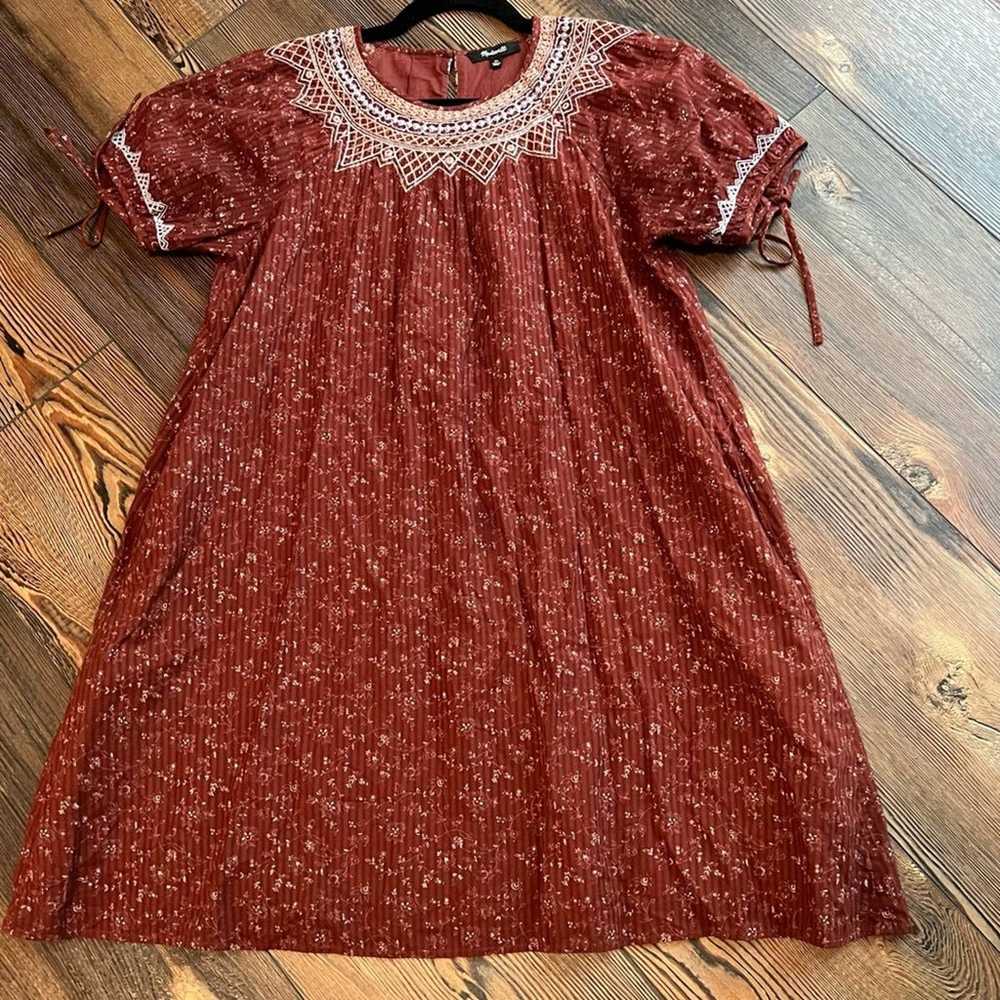 Madewell rust red floral embroidered cotton dress… - image 3