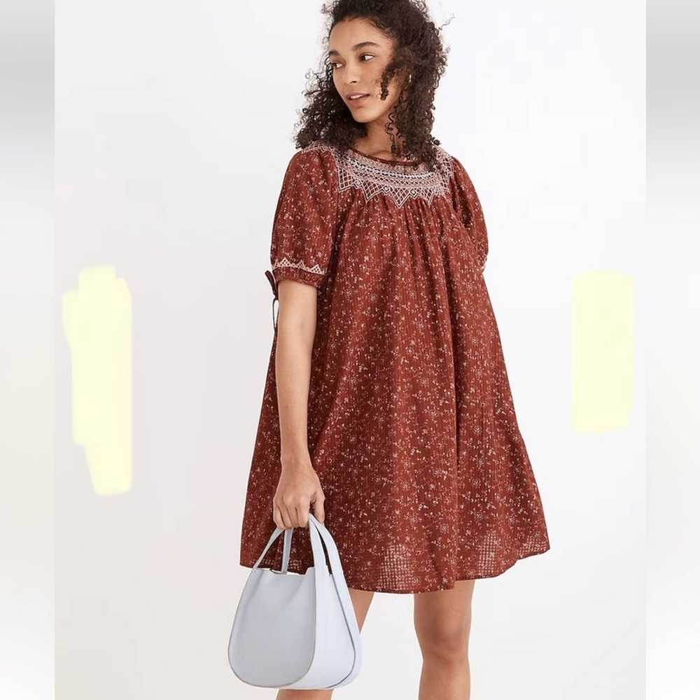 Madewell rust red floral embroidered cotton dress… - image 8