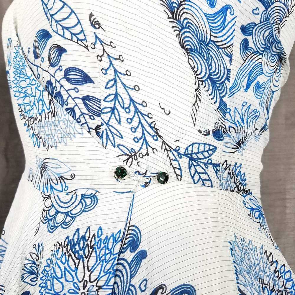 Roopa Pemmaraju White and Blue Floral Print Silk … - image 4