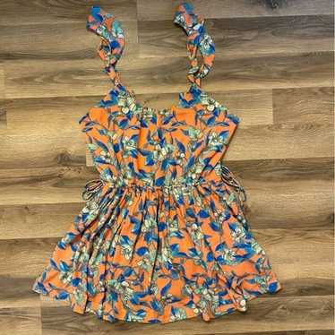 Free People Orange/Blue Floral Mini Dress - image 1