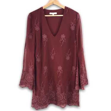 WAYF - Maroon Floral Embroidered Dress - S