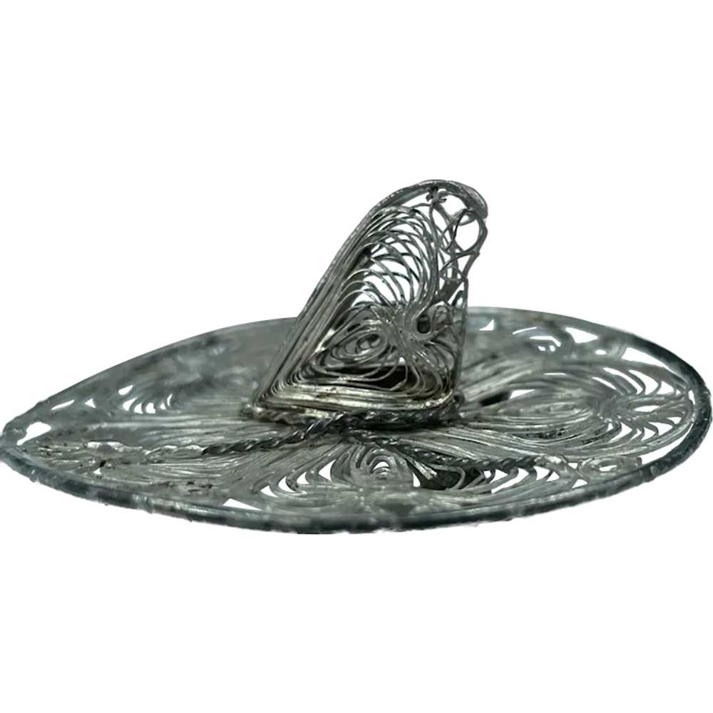 VIntage Sterling Silver Filigree Sombrero Brooch - image 1