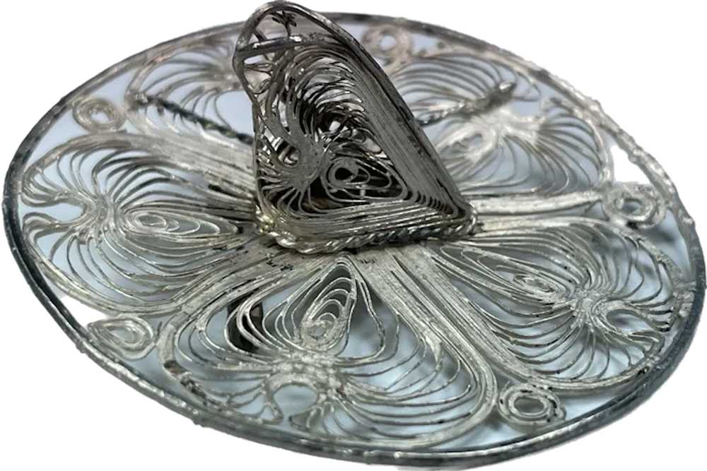 VIntage Sterling Silver Filigree Sombrero Brooch - image 2