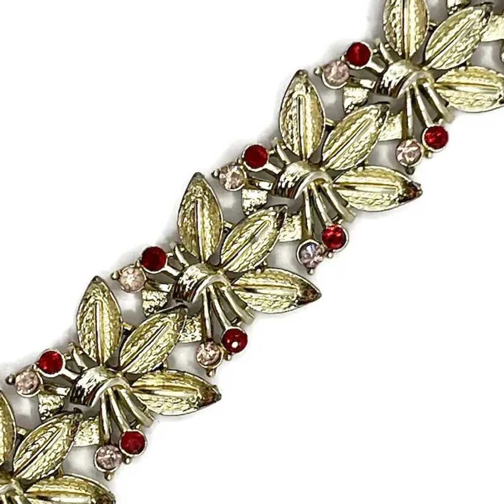 Coro Goldtone Leaves Red Pink Rhinestone Vintage … - image 2