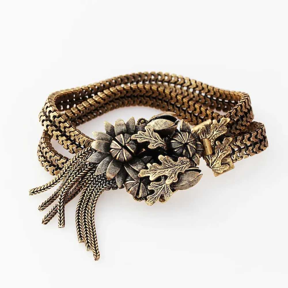 Fringe, Floral and Leaf Chain Bracelet, Antiqued … - image 2