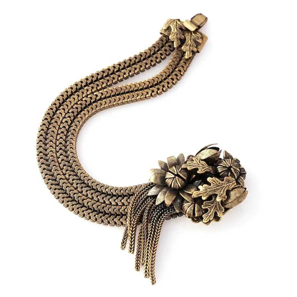Fringe, Floral and Leaf Chain Bracelet, Antiqued … - image 4