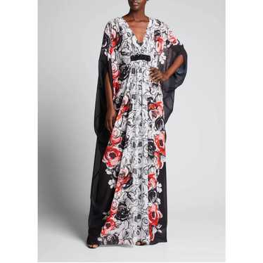 New Teri Jon Floral Caftan Gown V-Neck Black Whit… - image 1