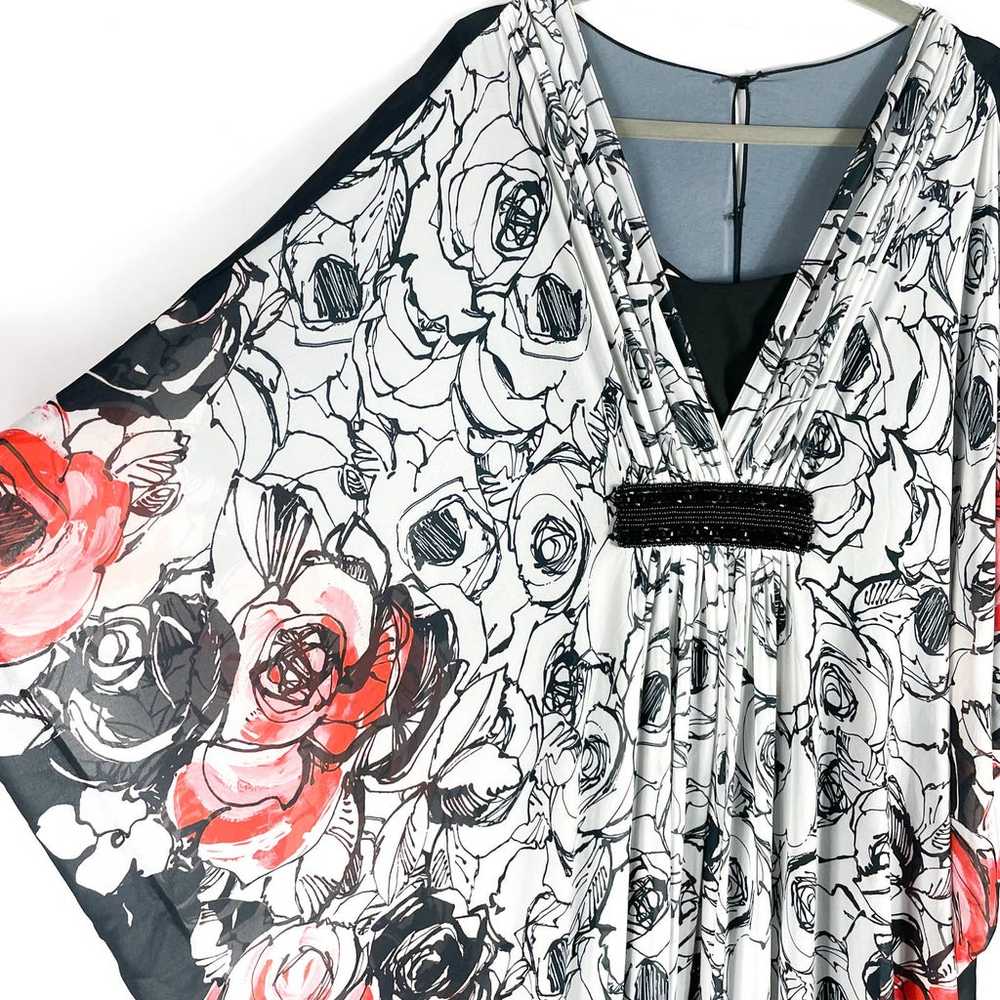 New Teri Jon Floral Caftan Gown V-Neck Black Whit… - image 3