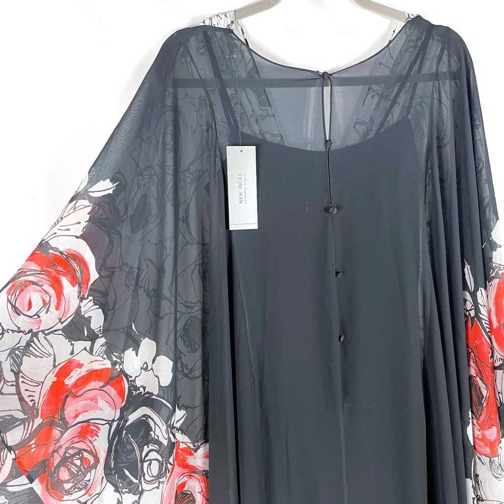 New Teri Jon Floral Caftan Gown V-Neck Black Whit… - image 8