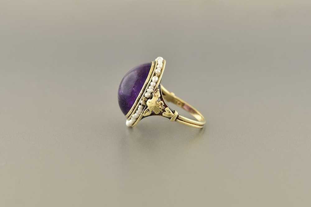 Cabochon Amethyst & Seed Pearl Ring - image 2