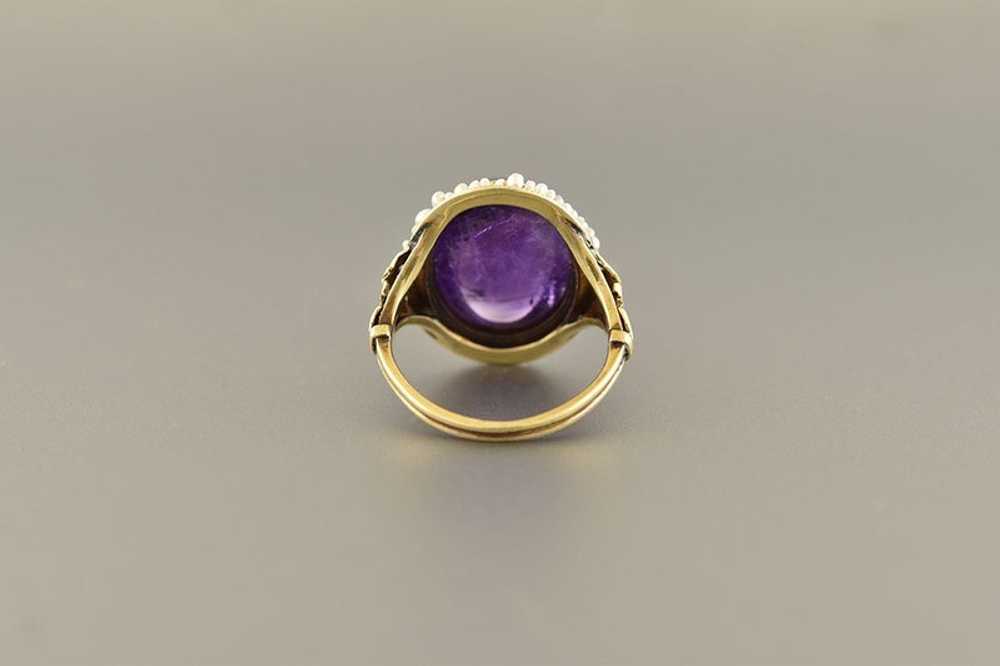 Cabochon Amethyst & Seed Pearl Ring - image 3