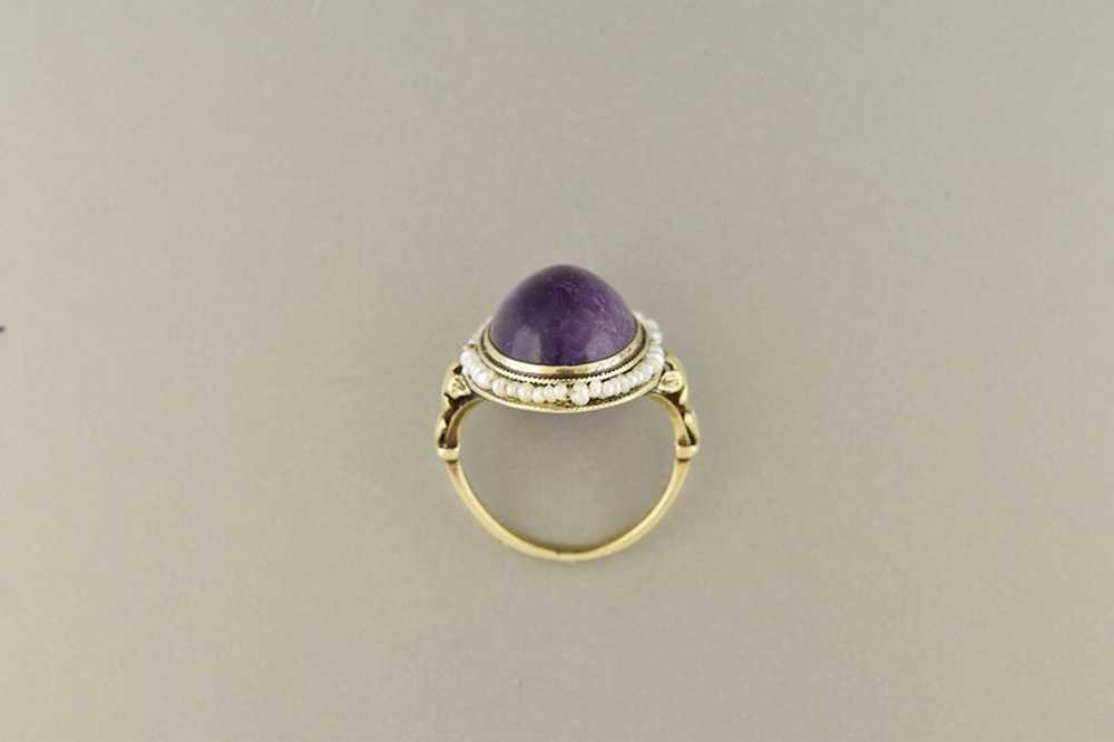 Cabochon Amethyst & Seed Pearl Ring - image 4