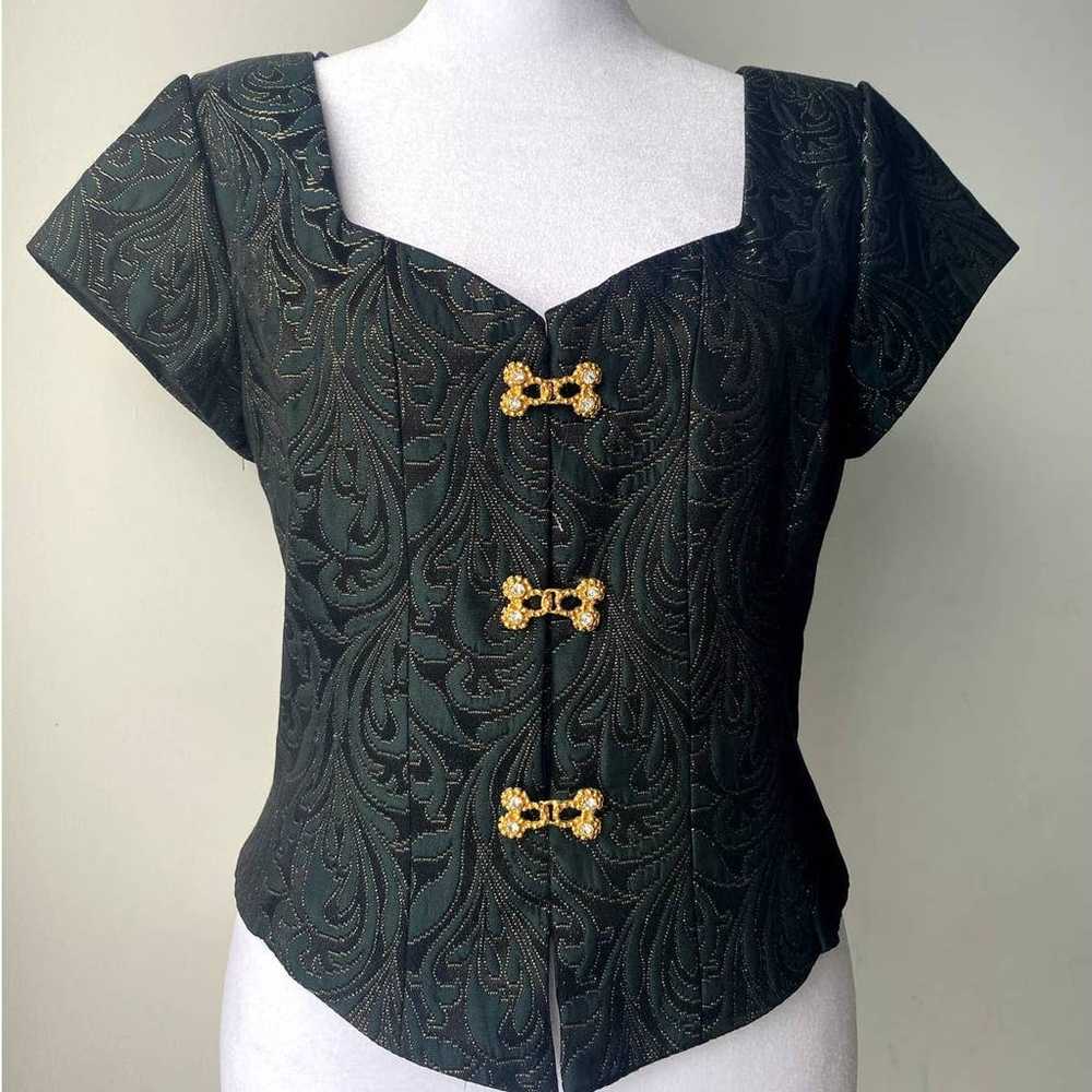 Emerald Green Gold Vintage Corset Pleated Sweethe… - image 1
