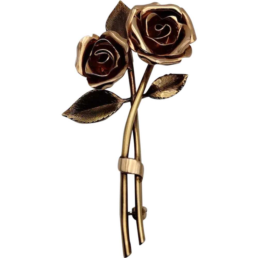 Rose flower 14k solid yellow gold rose gold lapel… - image 1