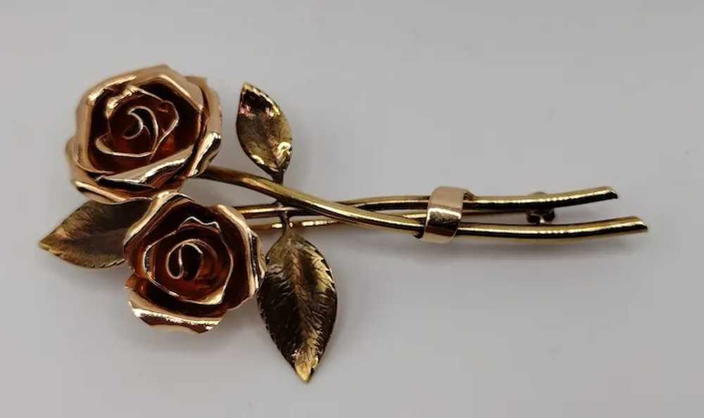 Rose flower 14k solid yellow gold rose gold lapel… - image 2