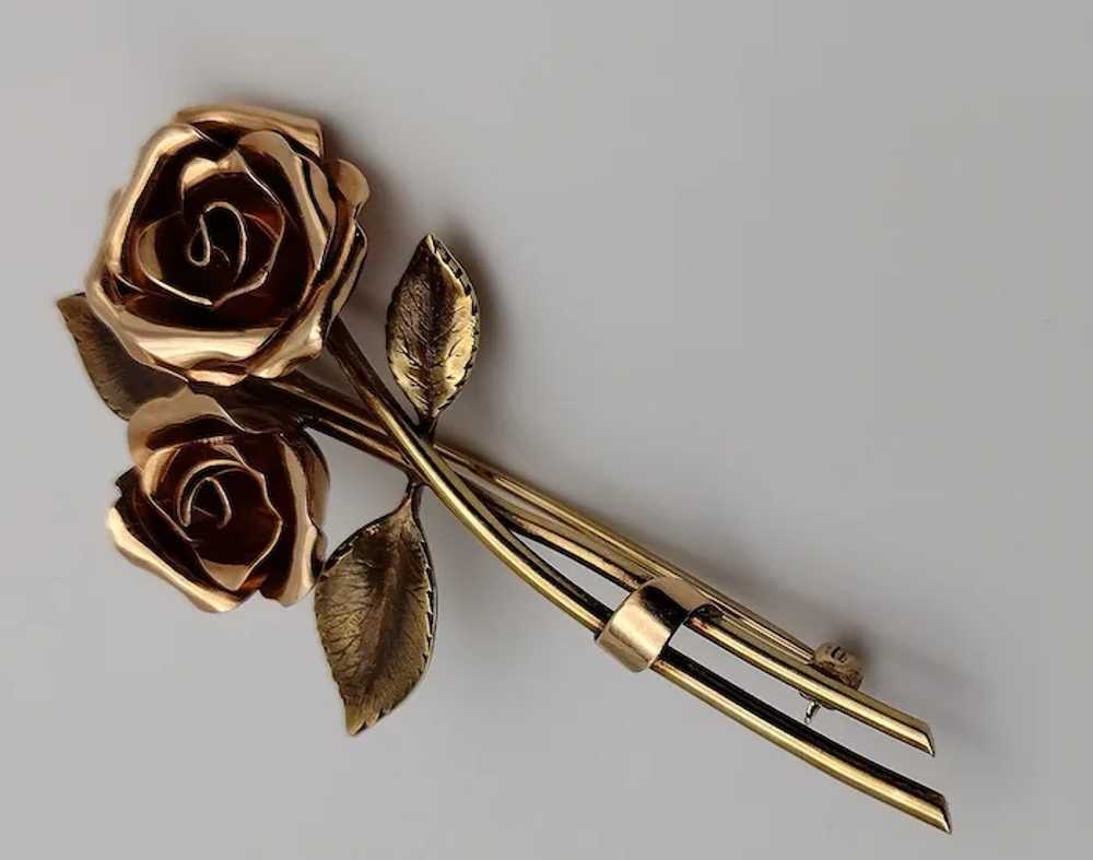 Rose flower 14k solid yellow gold rose gold lapel… - image 3