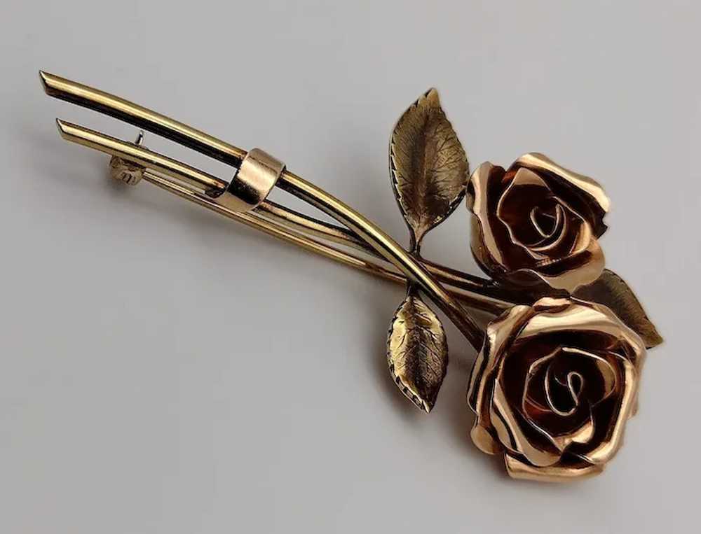 Rose flower 14k solid yellow gold rose gold lapel… - image 4