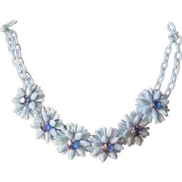 15" Plastic Flower Rhinestones Choker Necklace - image 1