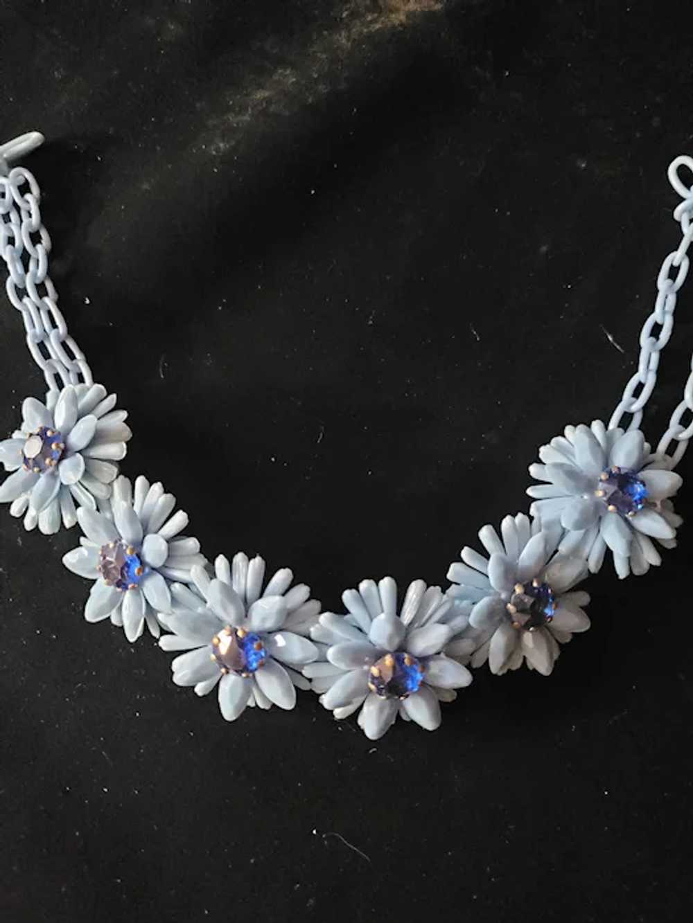 15" Plastic Flower Rhinestones Choker Necklace - image 2