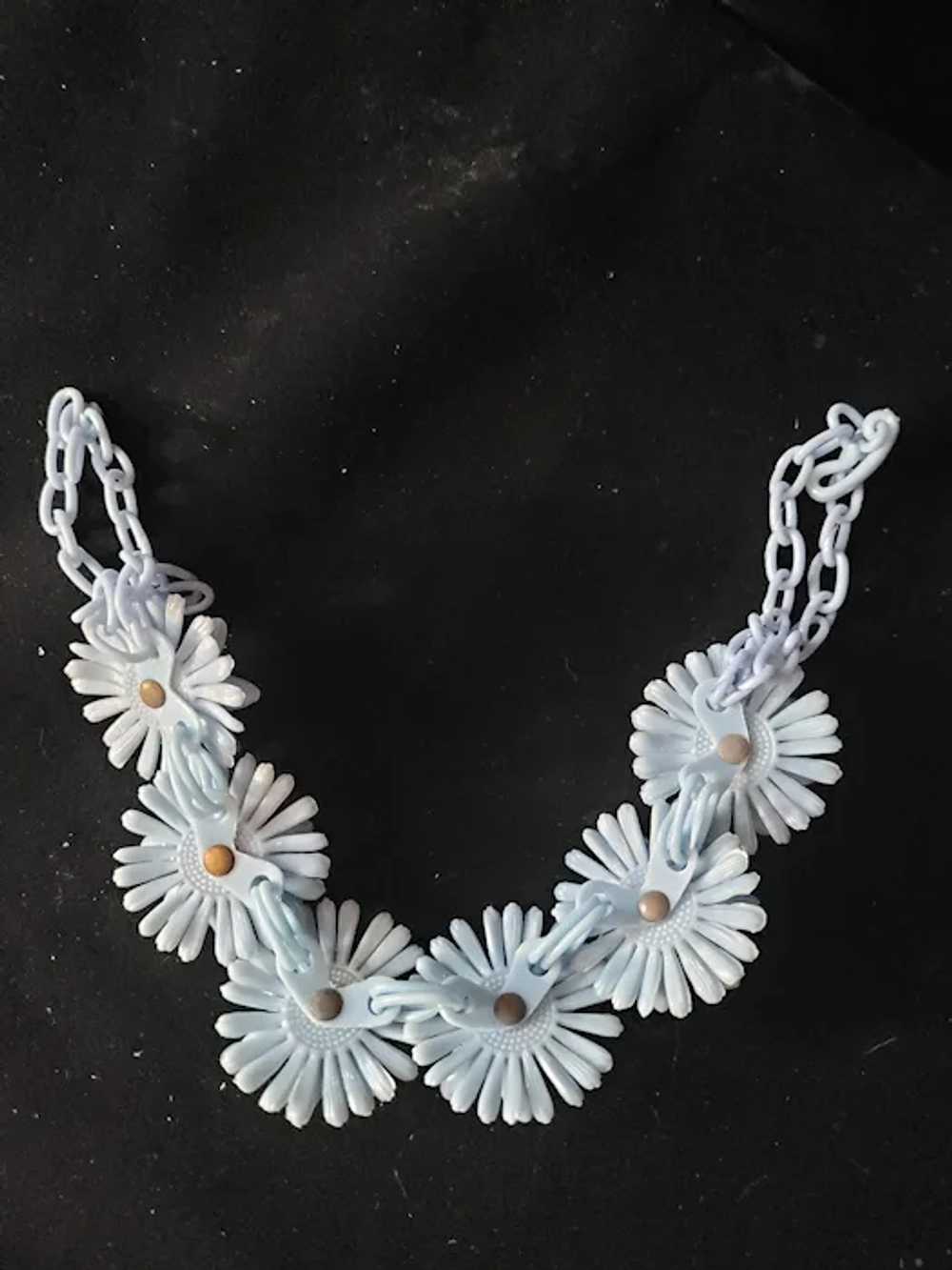 15" Plastic Flower Rhinestones Choker Necklace - image 3
