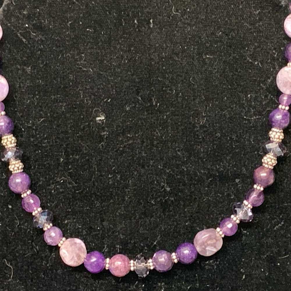 Vintage Sterling Silver with Amethyst Round Beads… - image 1