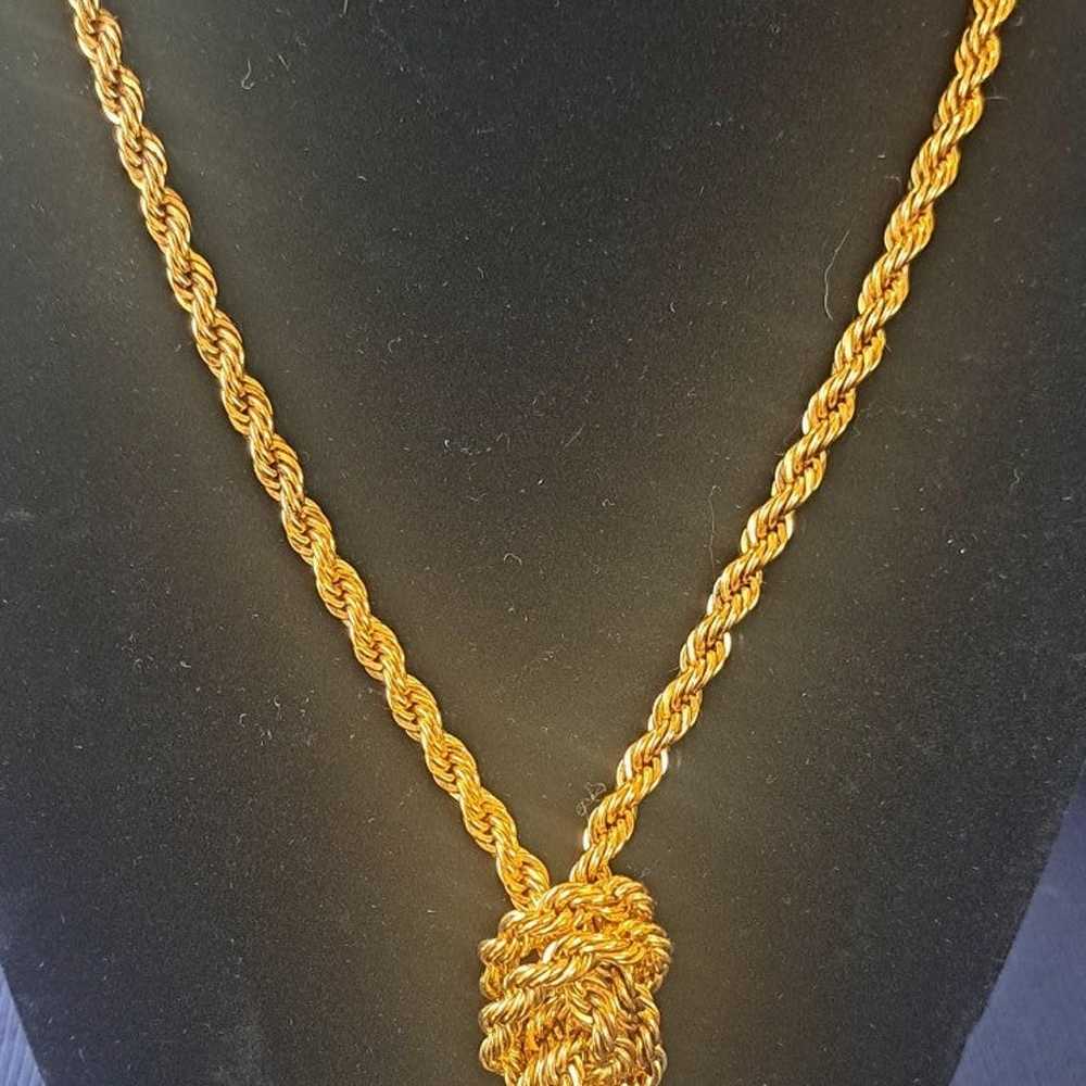 Vintage Gold Tone Adjustable Knot Tasel Pendant 3… - image 12