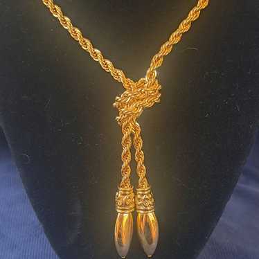 Vintage Gold Tone Adjustable Knot Tasel Pendant 3… - image 1