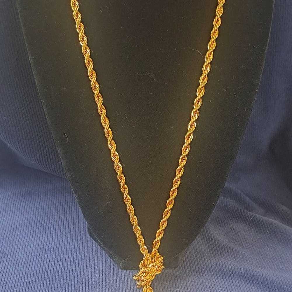 Vintage Gold Tone Adjustable Knot Tasel Pendant 3… - image 3