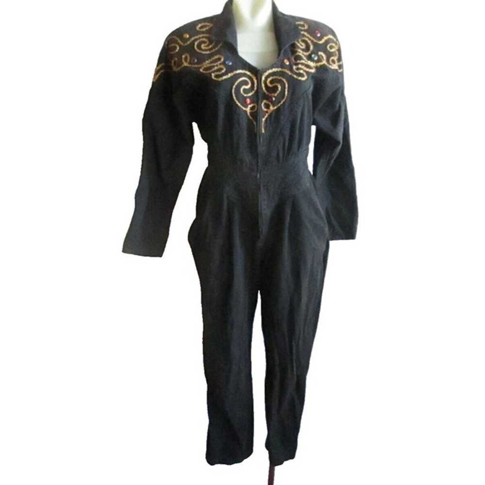 Vintage 1990s Black Denim Jumpsuit Size 12  PG Co… - image 1