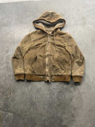 J. JILL Brown Genuine Suede Leather Zip Jacket Hooded Lined