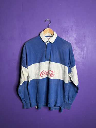 Vintage Coca Cola Rugby Shirt Size Small S 70s hotsell 80s Blue White Long Sleeve