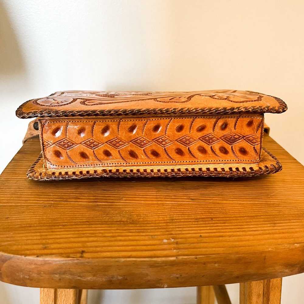 Vintage Tooled Floral Leather Saddlebag Shoulder … - image 8