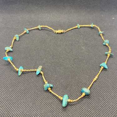 Old Turquoise Vintage Gold Tone Necklace - image 1