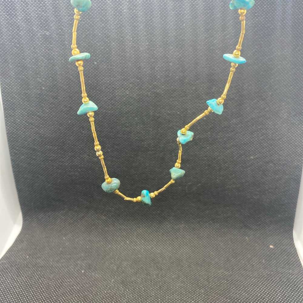 Old Turquoise Vintage Gold Tone Necklace - image 3