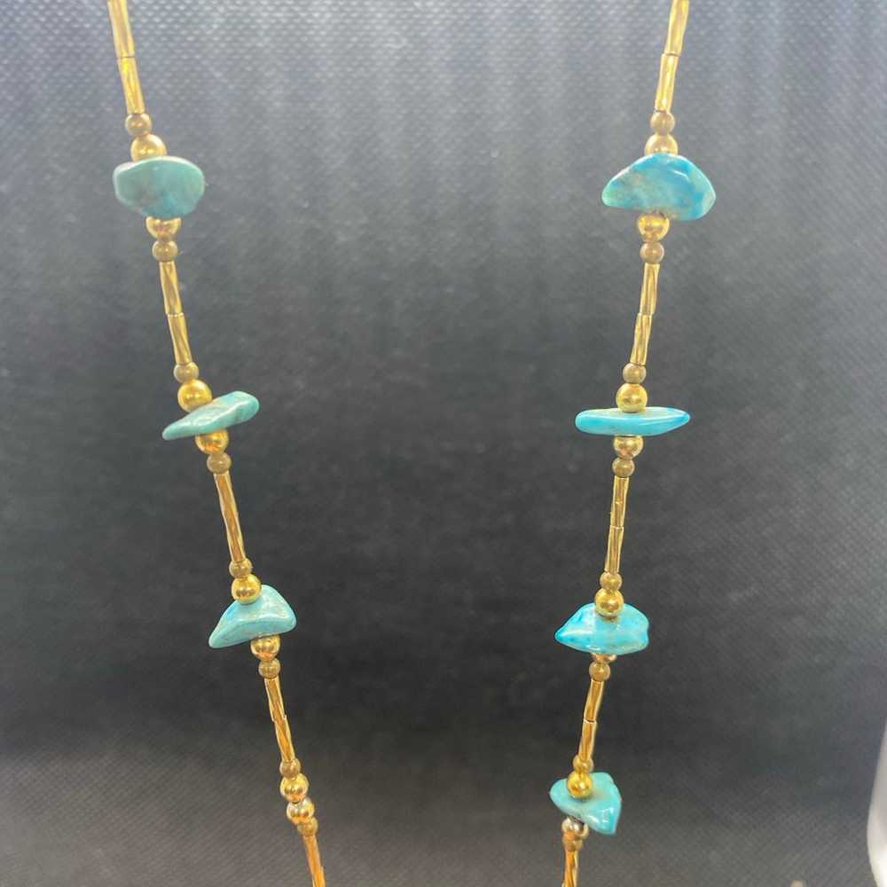 Old Turquoise Vintage Gold Tone Necklace - image 4